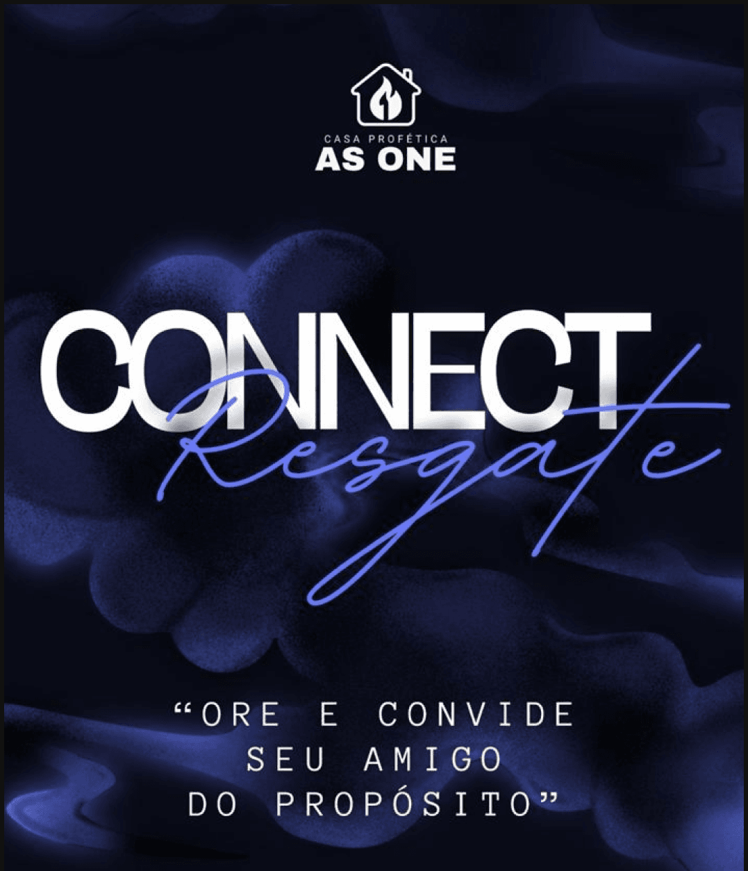 Arte do connect Resgate com o logo da Igreja As One sobre fundo azul
